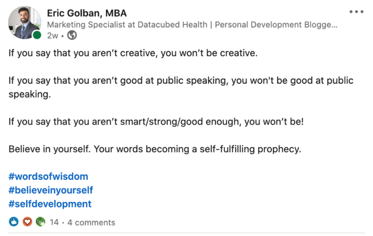 Eric Golban LinkedIn Post: Believe in yourself.